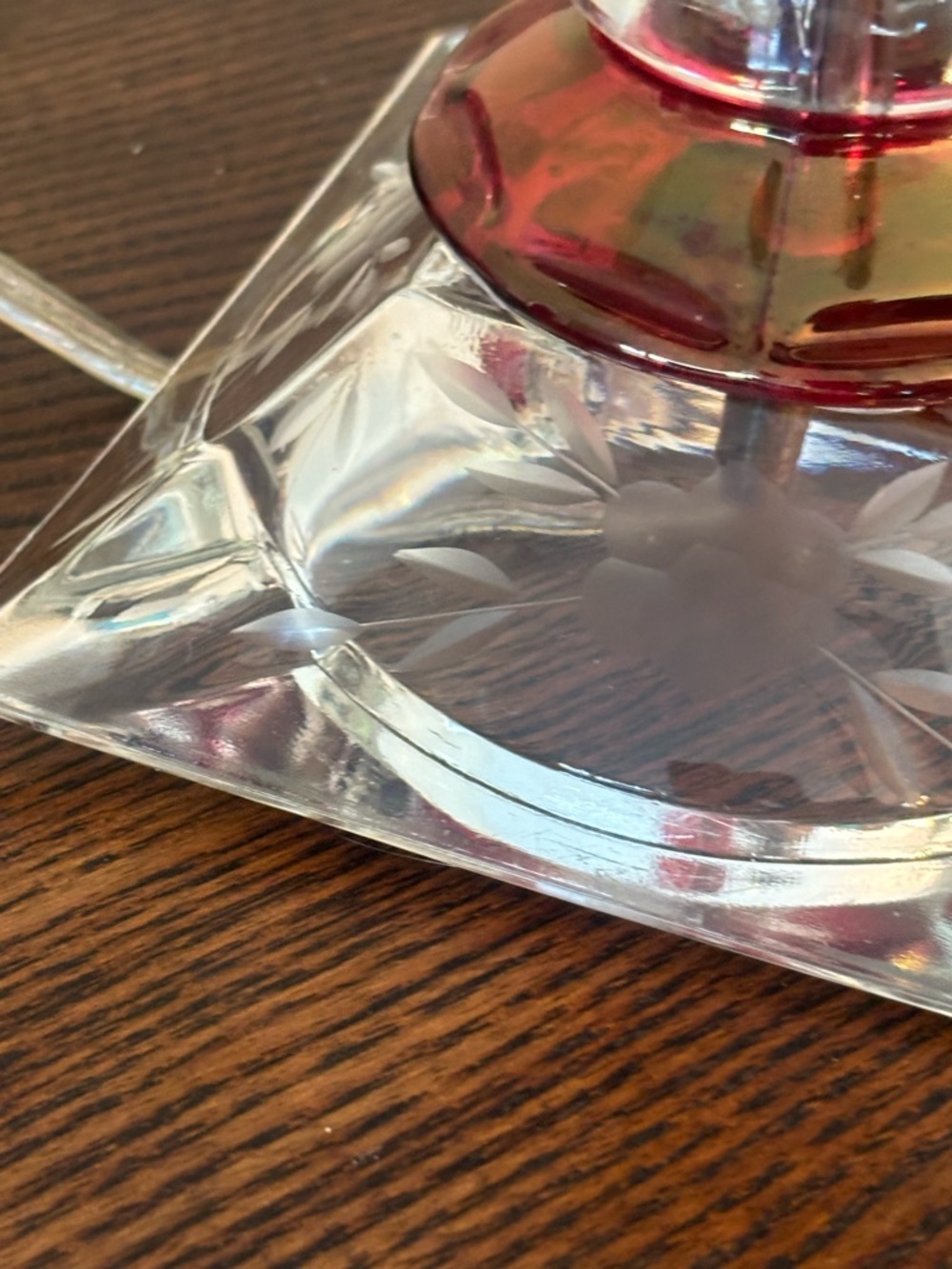 vintage boudoir table lamp featuring cranberry red and clear cut glass - Picture 7 of 16